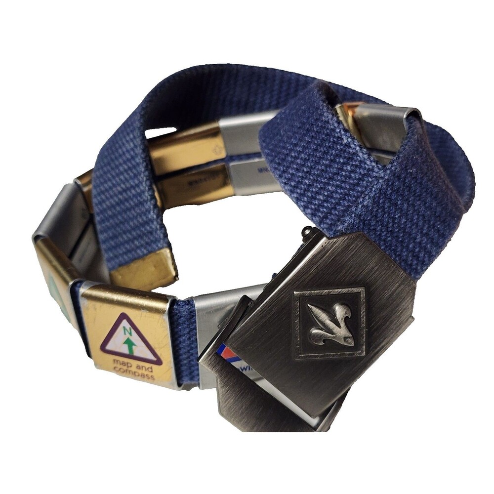 Boy Scouts of America Cub Blue Web Belt Gray Wolf Buckle Metal Sliding Badges